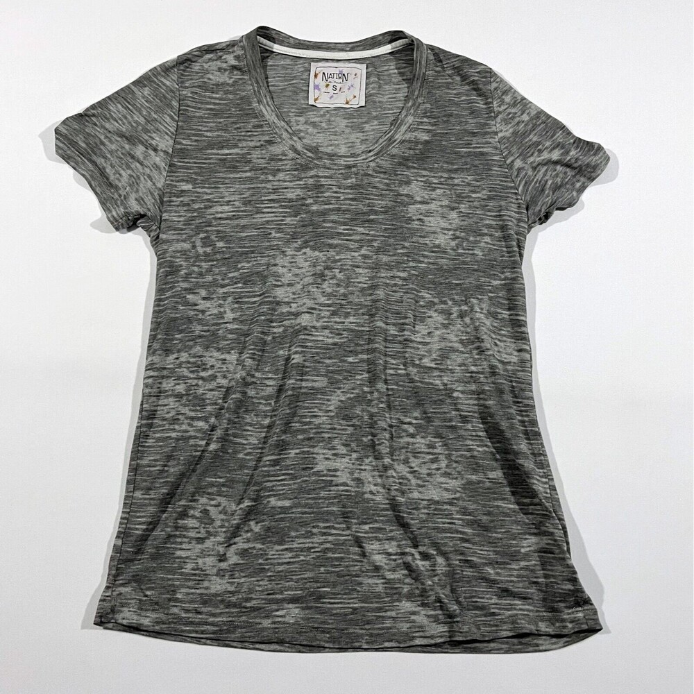 Nation LTD Women's Crew Heather Grey Short Sleeve Rayon Poly T-shirt Tee Sz S